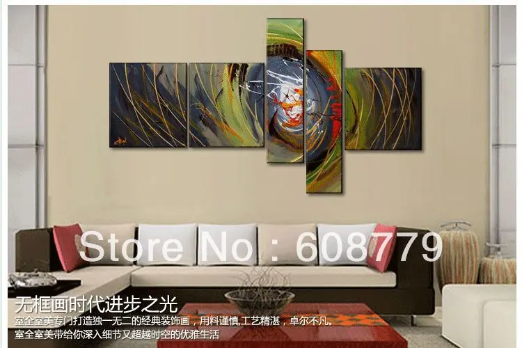 

Modern Living Room High-grade 100% Hand-painted Oil Painting Quintuplet Patchwork Time and Space Tunnel