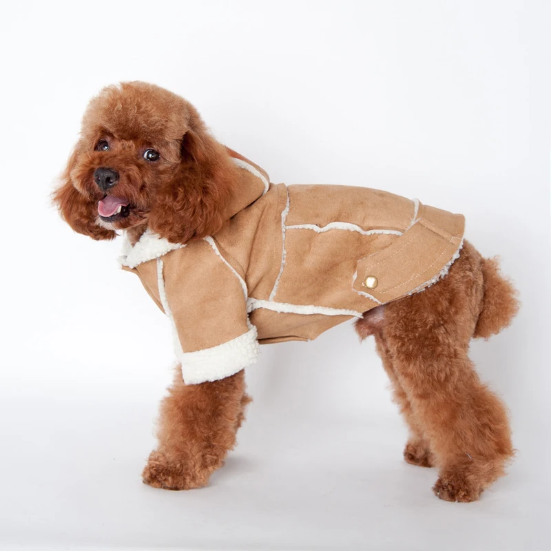 Зимняя теплая куртка из замши для собак, теплая куртка для собак, утепленное пальто с капюшоном для маленьких собак, пальто для больших собак, ZL264-3