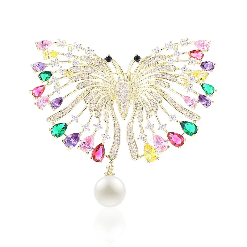 

XIUMEIYIZU Stylish Jewelry Handmade Butterfly Brooch Inlay with Cubic Zircon Fashion Simulated Pearl Brooches for Women
