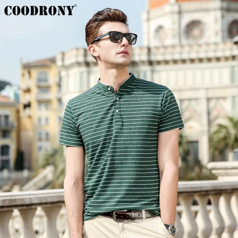 

COODRONY Mandarin Collar Short Sleeve Tee Shirt Homme Soft Cool T Shirt Men 2019 Summer New Streetwear Casual T-Shirt Men S95072