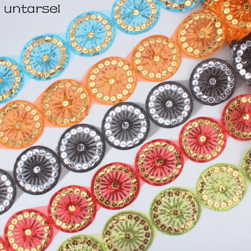 

3 yards 7cm width round sequin lace fabric sequins for crafts patch for clothes parches bordados para ropa ribbon dentelle