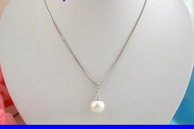 

shippingstunning big 14mm round white south sea shell pearl necklace pendant g341