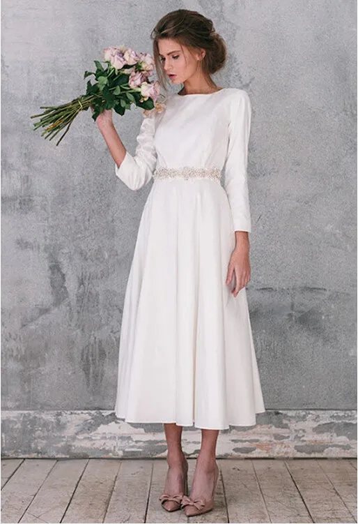 Stile Vintage Corto Abito Da Sposa Tea Lunghezza Scoop Maniche Lunghe  Little Abiti Bianchi 2017 Casamento Beach Abiti Da Sposa da sposa|style  wedding gowns|wedding gownswedding gowns style - AliExpress