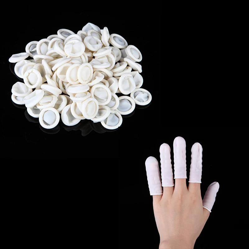 

100Pcs/Bag White Nail Art Manicure Perdicure Latex Rubber Finger Cots Protector Gloves Tools