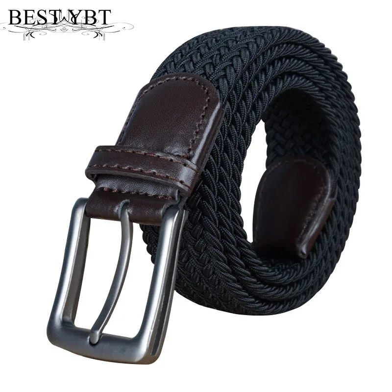 

Best YBT Unisex Leather Braided Elastic Belt Stretch Cross Buckle Canvas Belts Army Tactical Waistband Men & Women Strap