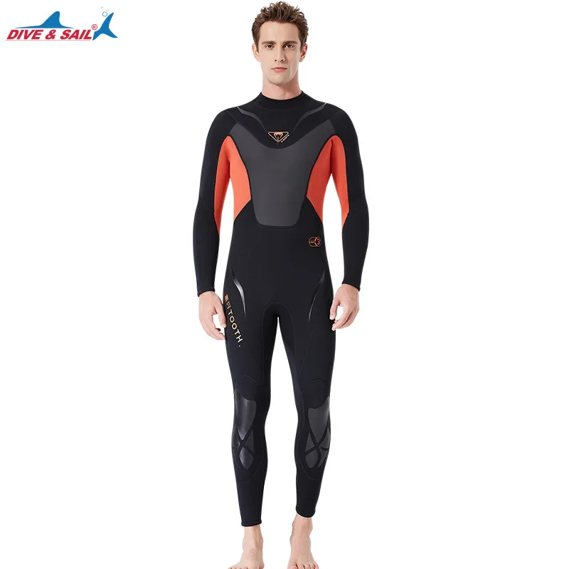 DIVE&SAIL Men Full-body 3mm Neoprene Wetsuit Surfing Swimsuit One-piece Scuba Diving Snorkeling Spearfishing Wet Suit - Цвет: Оранжевый