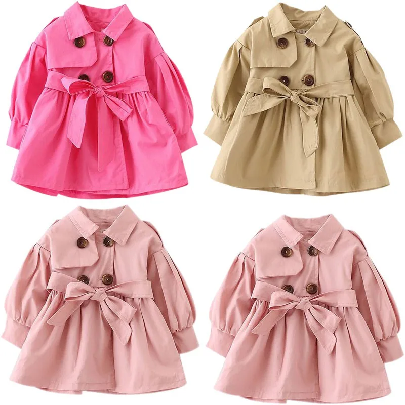 Лидер продаж, модная Осенняя длинная куртка для новорожденных девочек, двубортное Детское пальто, детская ветровка, верхняя одежда