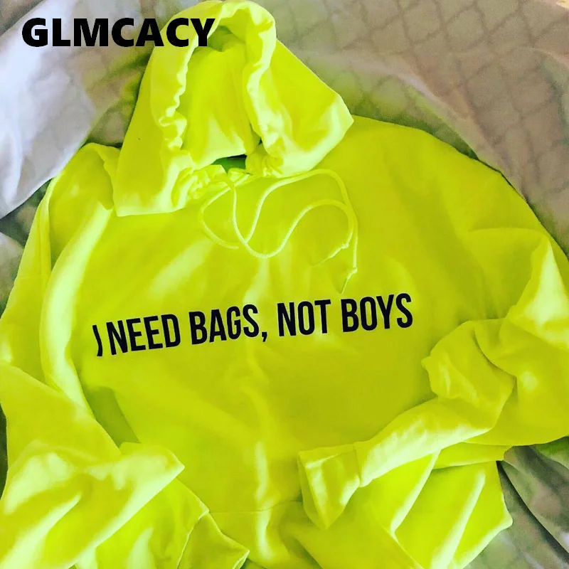 

Women Autumn Winter Boy Friend Style Causal Letter Printed Hooded Drawstring Mini Dress Vestidos "I NEED BAGS, NOT BOYS"