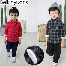 Детская рубашка г. Новая зимняя Корейская клетчатая бархатная рубашка для мальчиков детская рубашка с длинными рукавами