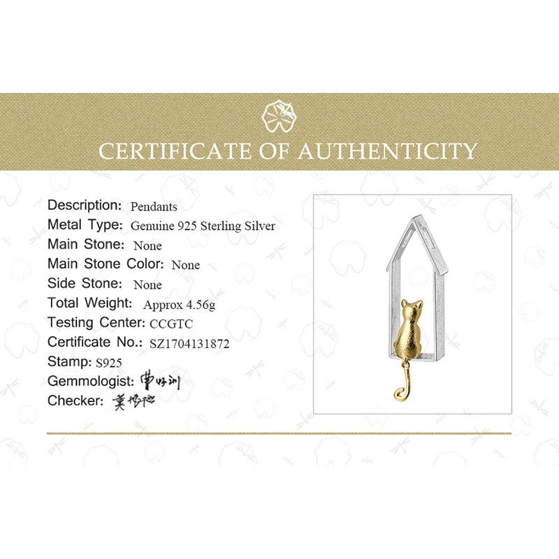 925 Sterling Silver Handmade Fine Jewelry Original Gold Cute Gazing Cat Design Pendant without Necklace for Women Lotus Fun pendant necklace silver pendant silver necklace charms