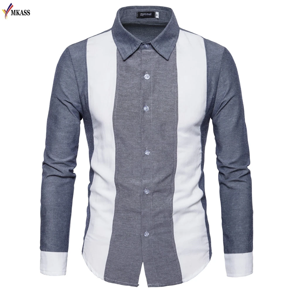 2018 New Casual Men Shirt Long Sleeve Mandarin Collar Slim Fit Shirt Men Korean Business Mens Dress Shirts Men Clothes S-XXL