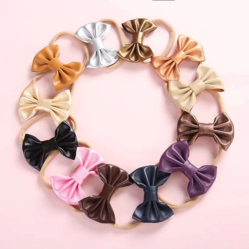 

10pcs/Lot Pearl light Hair Bows Glitter Hair Clip Rose Gold Sparkly Leather Pretty Soft Headband Princess Party Headdress