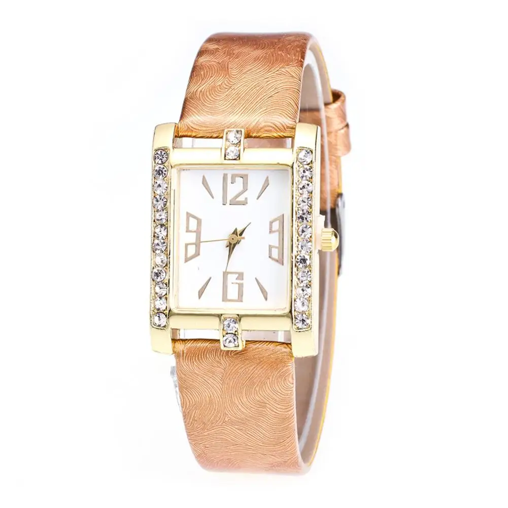 

relojes para mujer Fashion Women Rhinestone Rectangle Arabic Numbers Quartz Analog Wrist Watch
