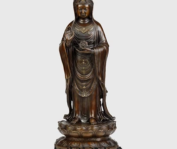 

14" China Tibet Bronze Lotus Guanyin Kwan-yin Bodhisattva Brass Statue