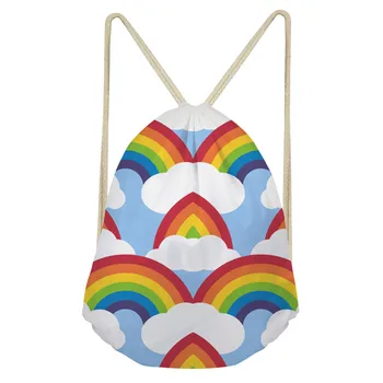 

ThiKin Drawstring Bag String Backpack for Women Rainbow Dinosaur Prints Portable Girls Fashion Travel Daypack Backbags