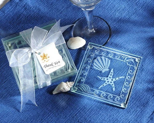 

Promotion Sale 10pcs/lot=5sets/lot Wedding favors Shell and Starfish Frosted Glass Coaster Set