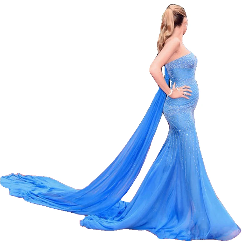 Blue Chiffon With Beading One Shoulder Mermaid Blake Lively Celebrity
