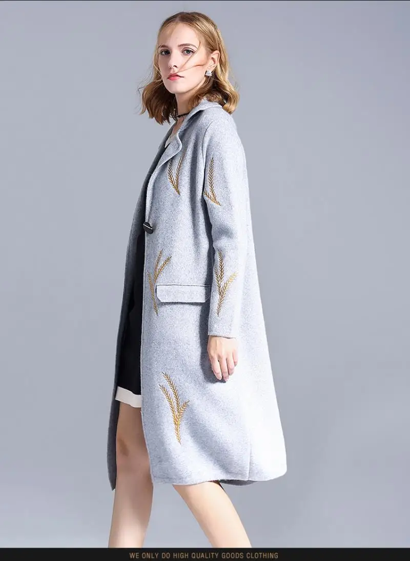 Women Autumn&winter occident new high-quality sweater solid color embroidery velvet Mink hair Wool knit fabric long woolen coat