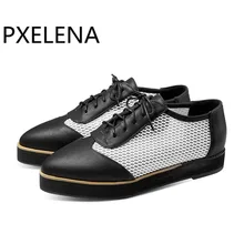 PXELENA/Студенческая обувь на плоской платформе; женские дышащие Туфли-оксфорды со шнуровкой; женские туфли-Дерби в британском стиле на плоской подошве; удобная обувь;