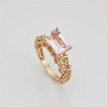 Antique Prong Set 1CT Natural Morganite Gemstone Ring Emerald Cut Morganite 925 Sterling Silver Plate Rose Gold Wedding Ring
