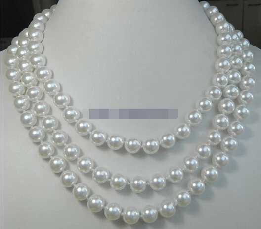 

hot sell- huij 001899 Beautiful! AAA 8mm White Sea Shell Pearl 3 row Necklace -Top quality free shipping
