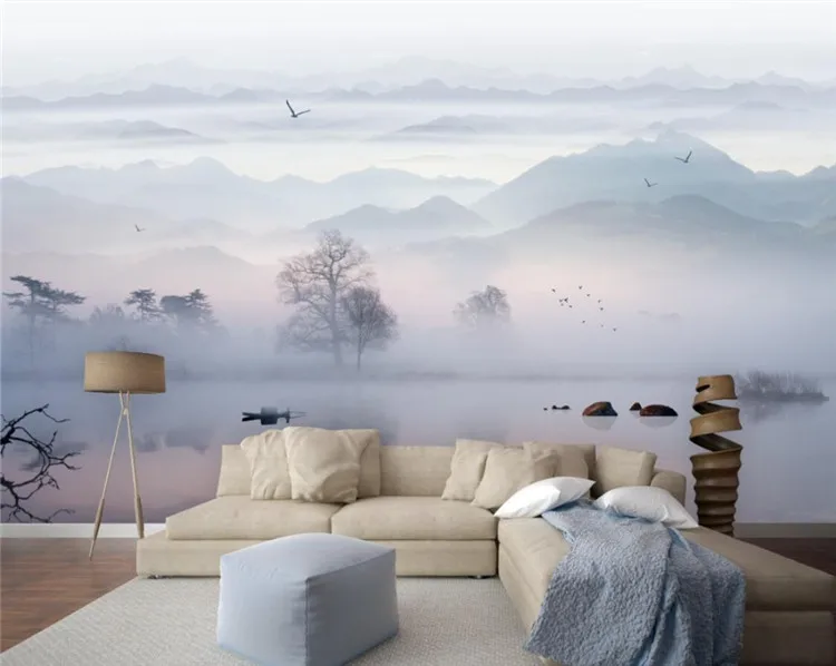 

custom Ink painting landscape scenery fog mural wallpapers for living room living room decoration 3D wall paper rolls