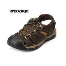 Водонепроницаемый воды размер 46 обувь родной Римский кроссовки гладиатор закрытый носок Мужские сандалии кожаное лето коричневый 47 спорт на открытом воздухе плюс