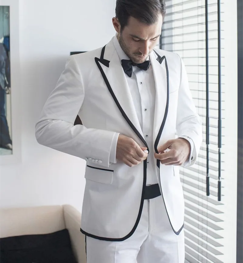 Изготовленный на заказ Белый Slim Fit Тощий 2 шт. классические свадебные одежда (куртка + брюки)