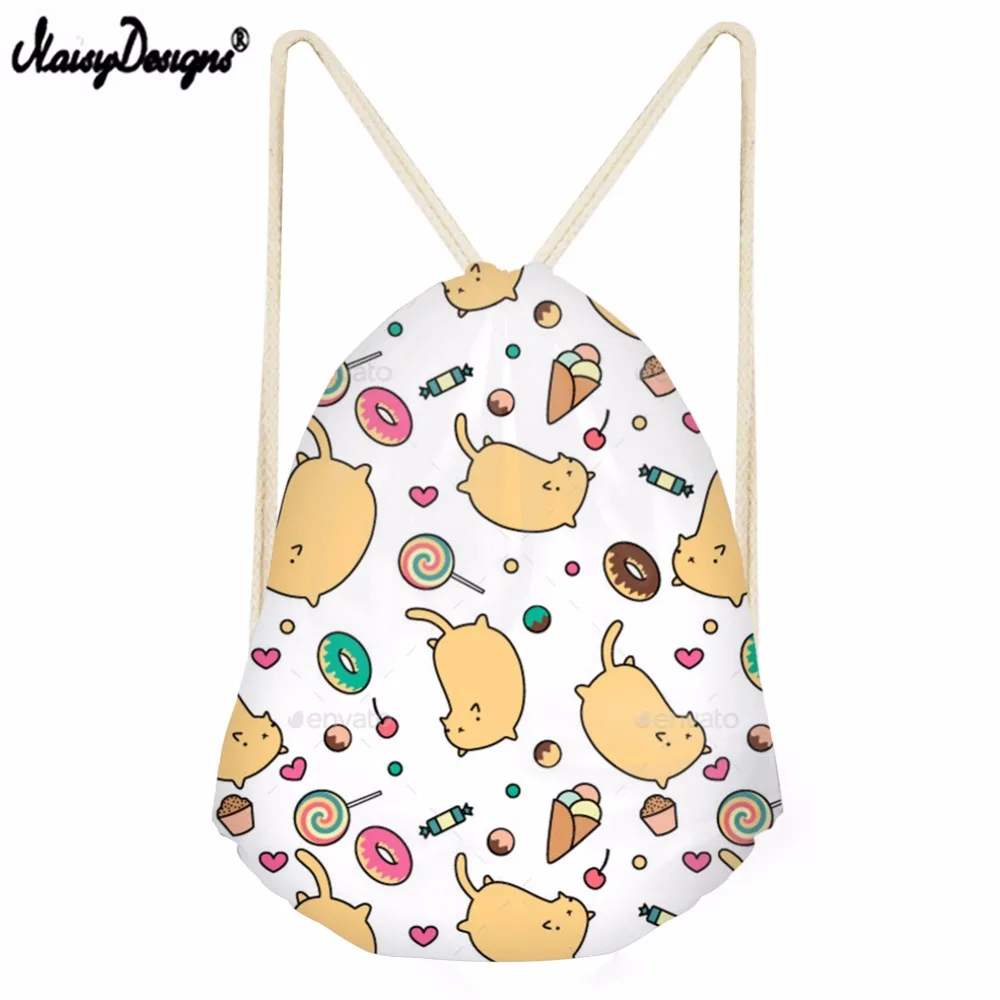 NOISYDESIGNS Beach Bags Girl Cartoon Cat Pattern Printed Drawstring Backpack Colorful School Shopper for Women Mochila
