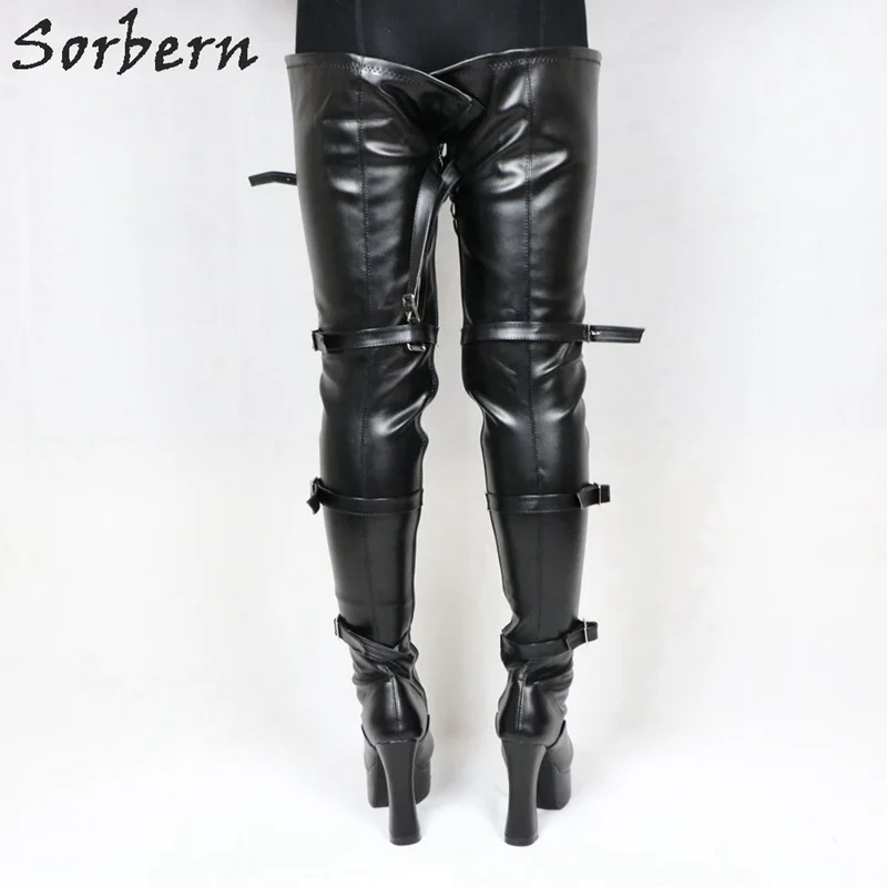 Женские высокие сапоги до бедра Sorbern на платформе 12 см со шнуровкой в стиле Goth