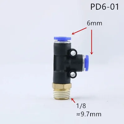 PD пневматический СОЕДИНИТЕЛЬ 4 мм-12 мм шланг Т-образный тройник воздушный фитинг 1/" 1/8" 3/" 1/2" BSPT наружная резьба 3 ходовая трубопроводная муфта - Цвет: PD6-01
