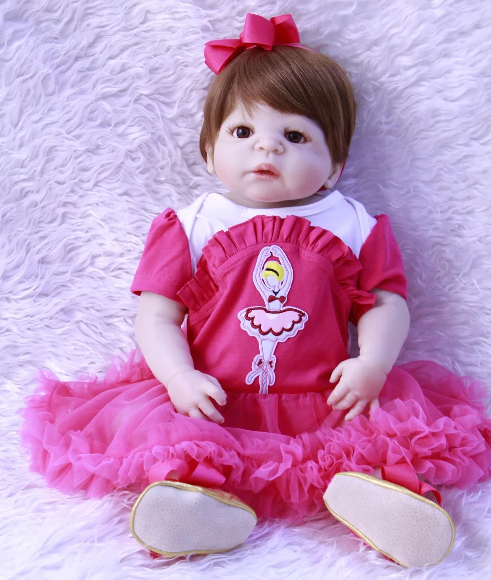 NPKCOLLECTION silicone dolls reborn 23&quot GIRL body bebe alive bonecas princess dress pink pacifier child birthday gift | Игрушки и