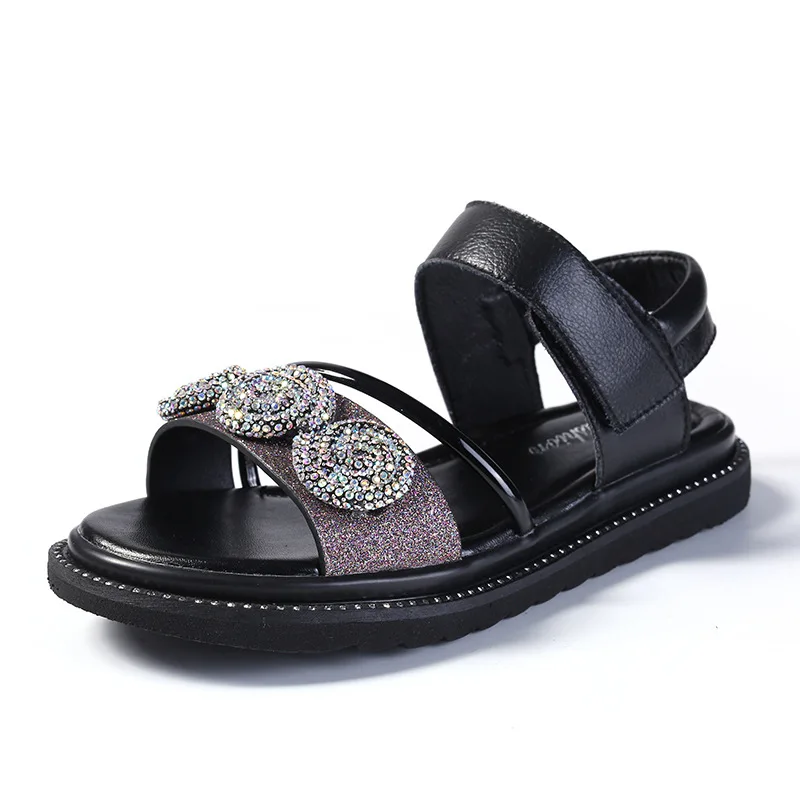 

ULKNN Children's leather sandals 2019 new summer girls wild student circle sequins princess shoes flat bottom Sandals