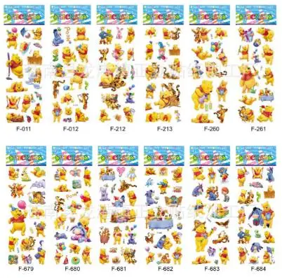

& 12 sheets/lot 3d Cartoon Winnie the Pooh Kids Stickers Toys Bubble stickers Teacher Lovely Reward Stickers kids gift adhesive