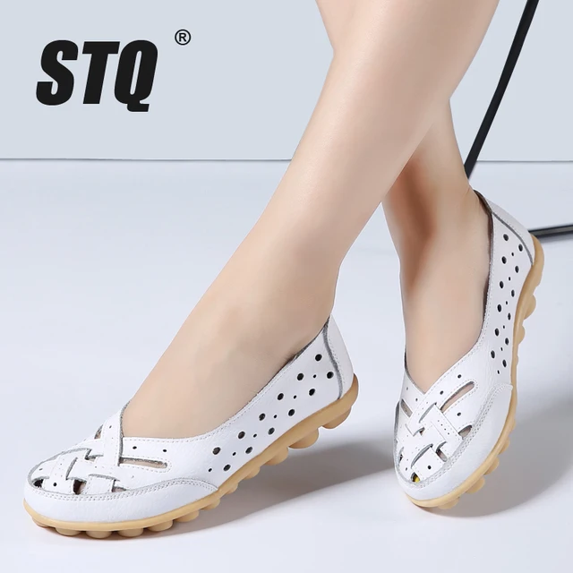 STQ 2018 Summer women ballet flats genuine leather loafers shoes slip on flat heel shoes ladies loafers ballerina flats 1165