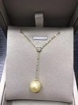 

free shipping charming 10-11mm south sea round gold pearl pandent 14k