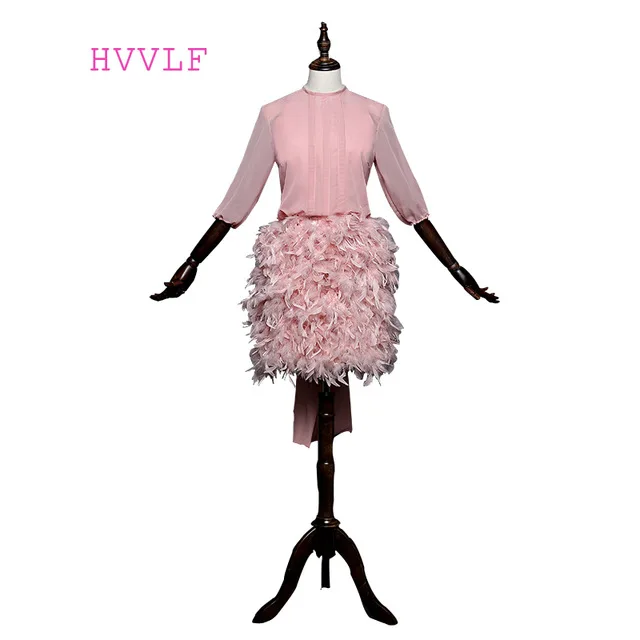 

Pink 2019 A-line 3/4 Sleeves Short Mini Chiffon Feather Open Back Short Elegant Cocktail Dresses Mini Homecoming Dresses