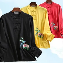 7 цветов, весенне-осенняя хлопковая форма для боевых искусств кунг-фу, рубашки, тайцзи ушу, с вышивкой, футболки с длинными рукавами, костюмы