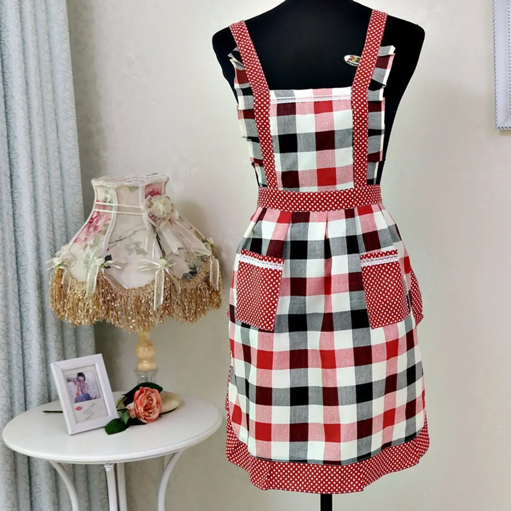 Hot Sale Women Lady Kitchen Apron Dress Restaurant Home Kitchen For Pocket Cooking Funny Cotton Apron Bib Dining Room Barbecue - Цвет: 1