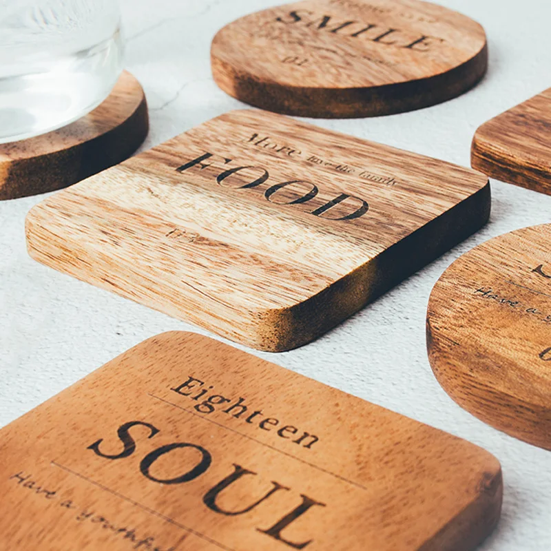 Mug Coaster Round Square Wood Cup Coaster Table Mat Kitchen Placemat Cup Pad Glass Teapot Drink Coasters Table Accessories
