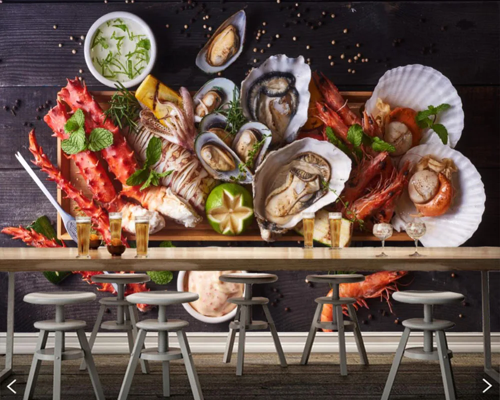 

Papel de parede Seafoods Shells Shrimp Food 3d wallpaper murals for living room kitchen wall papers home decor restaurant bar