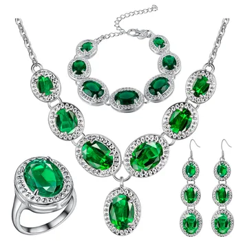 

Natural Magic Green Zircon Silver 925 Bridal Jewelry Sets Bracelets Necklace&Pendant Earrings Rings With Stones