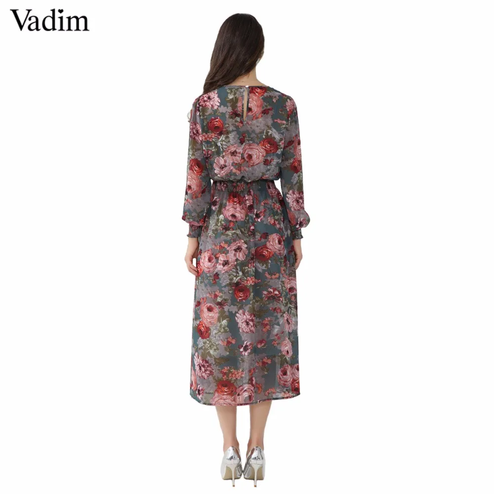 Vadim женское цветочное шифоновое платье комплект из двух предметов с длинным рукавом и эластичной талией до середины икры с круглым вырезом повседневные Брендовые платья vestidos QZ3200
