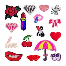 1 PCS Flower Lips Sequins Fabric Patch Embroidered Iron on Patches For Clothing DIY Decoration Clothes Stickers Applique Badge