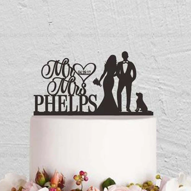 Topo de bolo de casamento personalizado, sr. e sra. com noivo em
