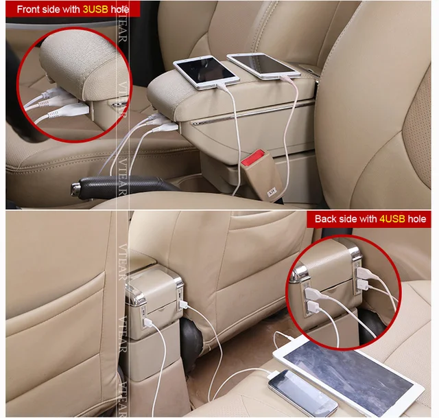  Sobneqce para Lada Xray Caja de apoyabrazos universal para coche  central con soporte para tazas, cenicero USB de modificación de carga,  accesorio de reposabrazos, apoyabrazos (color: líneas blancas estilo B) 