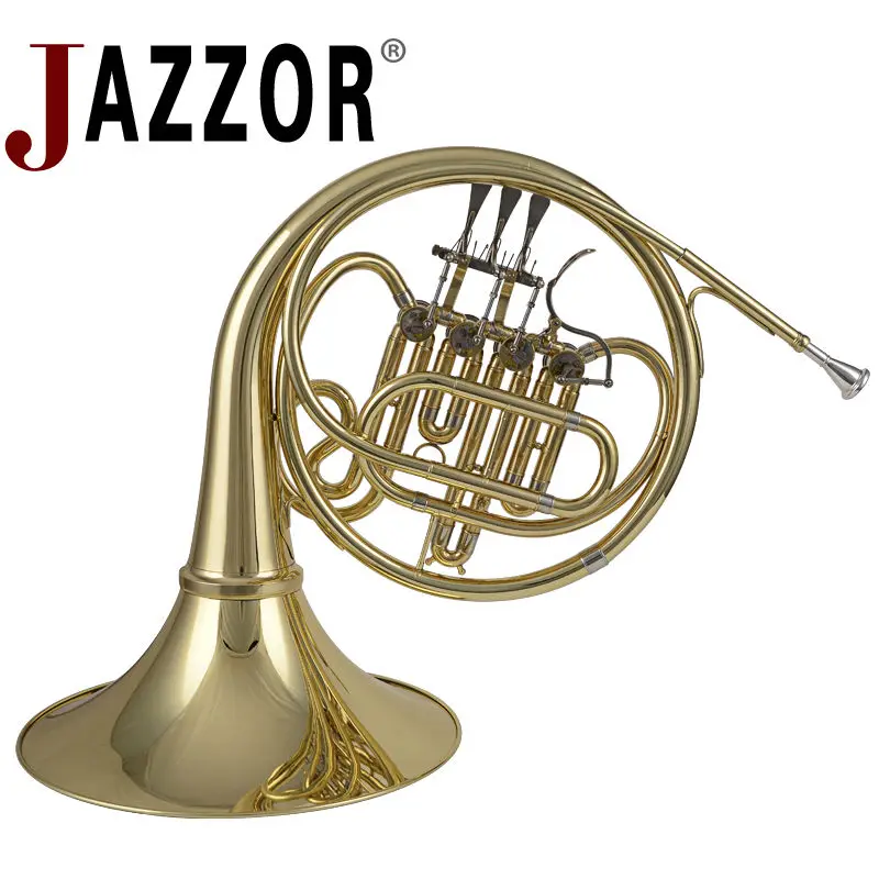 JAZZOR JYFH-E120G 4-кнопочный один Валторны моделью входа Bb обувь на плоской подошве с золотыми лак духовые инструменты Валторны s с мундштуком