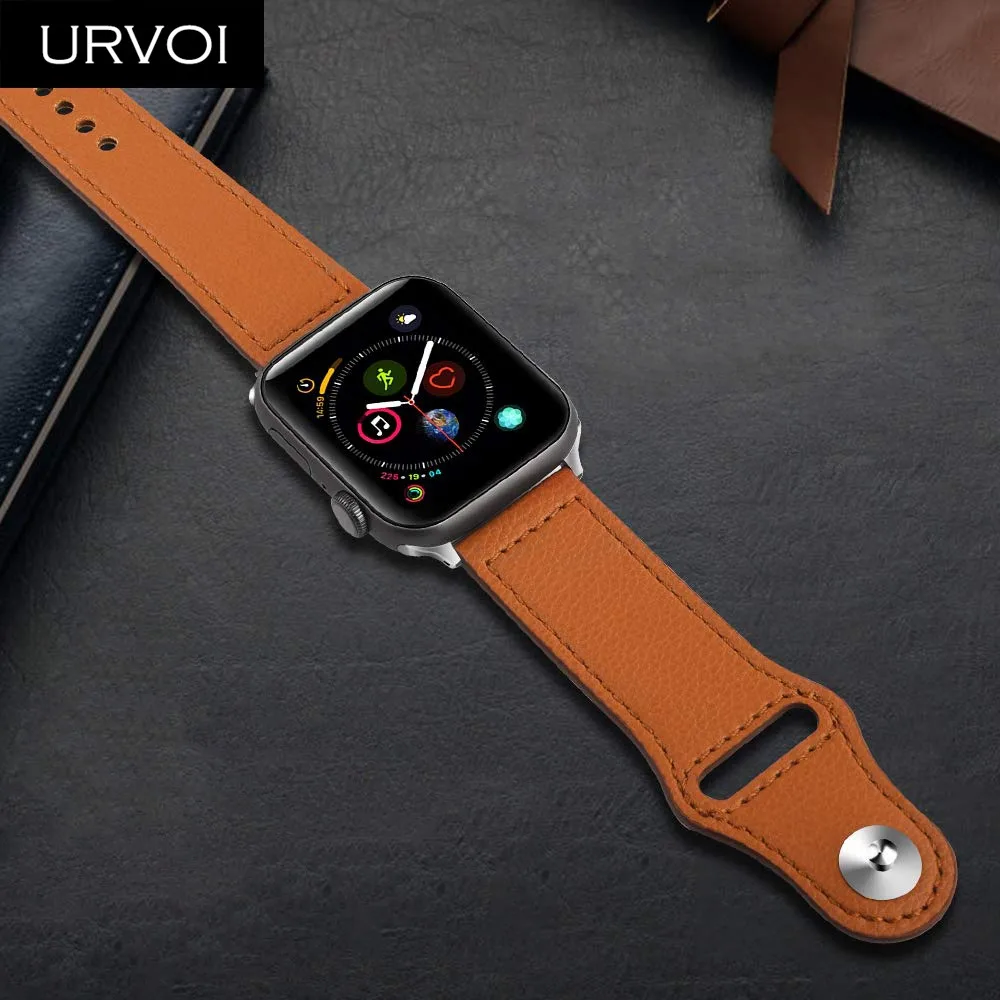 URVOI ремешок для apple watch series 5 4 3 21 спортивный дизайн настоящий Свифт кожаный ремешок для iWatch на запястье Булавка И Застежка ручной работы