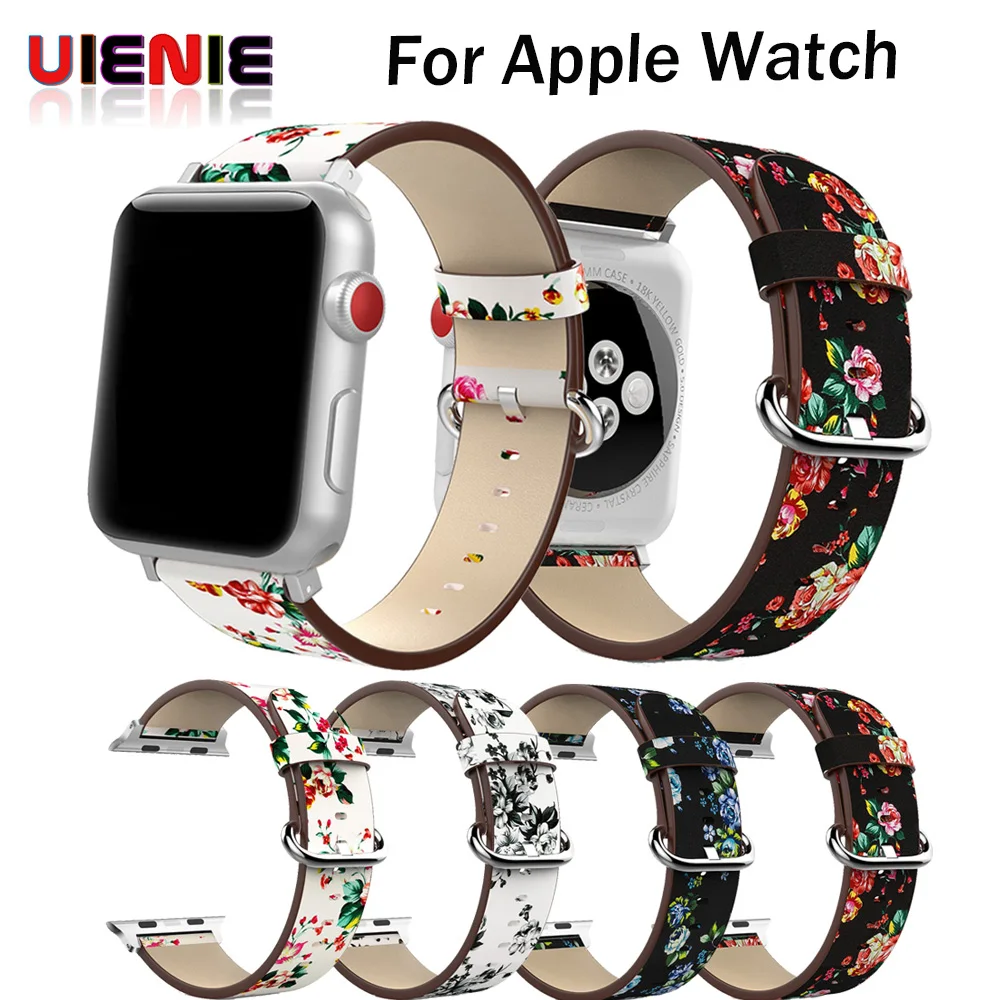 Кожаный ремешок для часов Apple Watch 38 мм 42 Серия 1 2 3 винтажный Пион Печать сменный