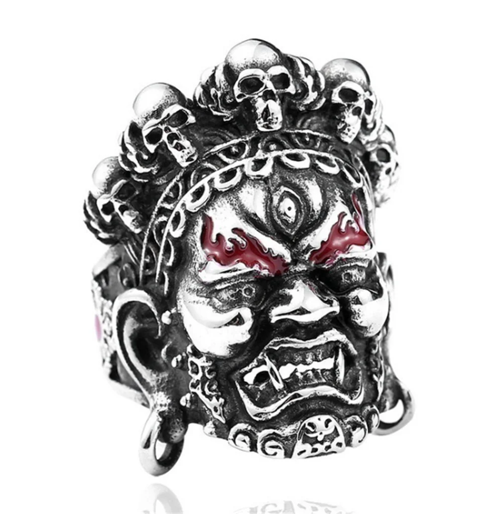 

Simple Mens Gothic Biker Peking Opera Skull Enamel Rings Women Punk Rock Alloy Steel Ring Vintage Jewelry Male
